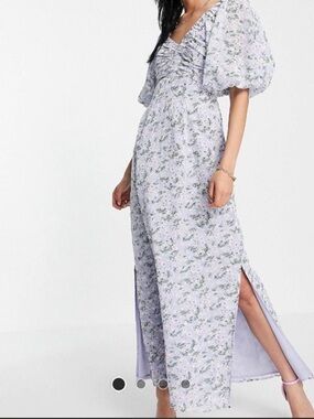 ASOS Floral Eyelet Cutout Puff-Sleeve Maxi Dress